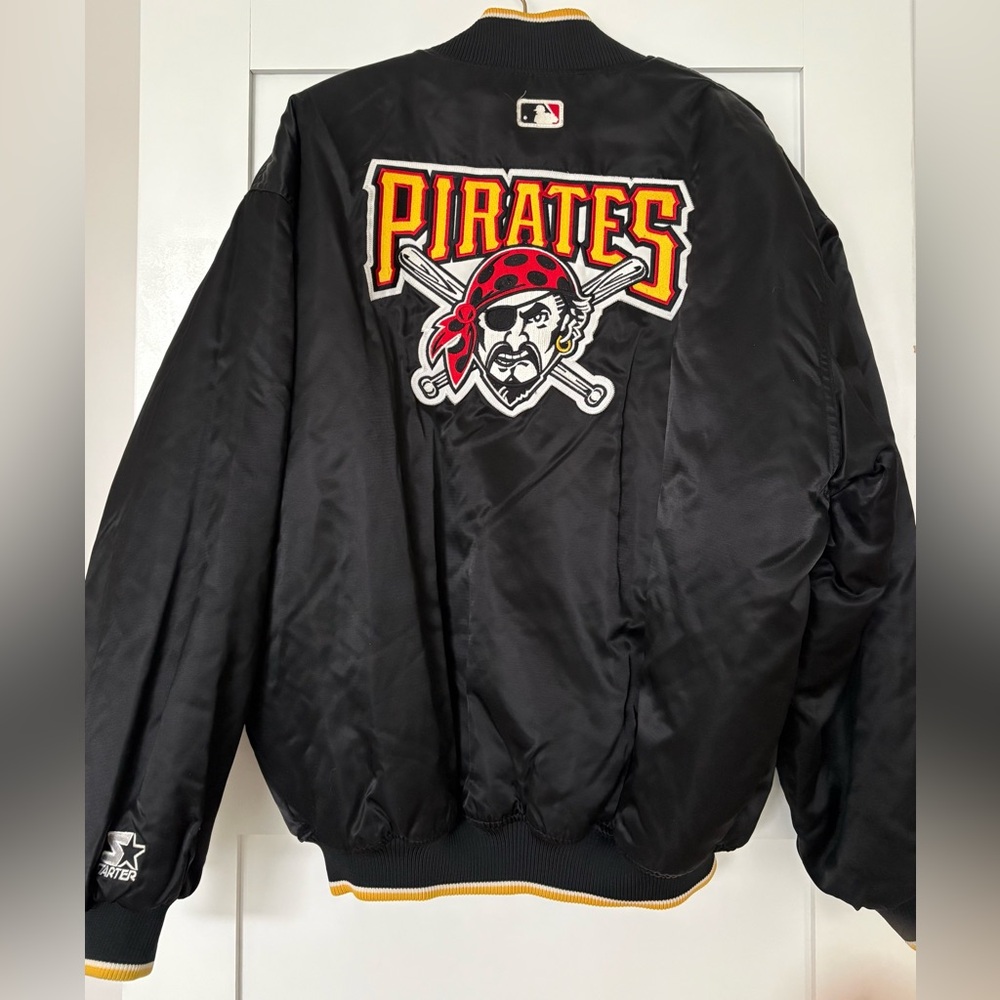 89 Vtg Pittsburgh Pirates Starter Jacket Black MLB Baseball Diamond Mens XL